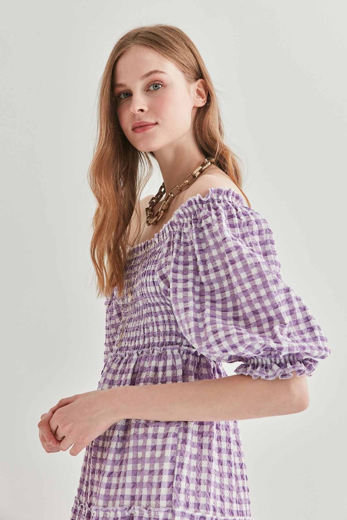 CHECKERED COILED LONG COUNTRY DRESS