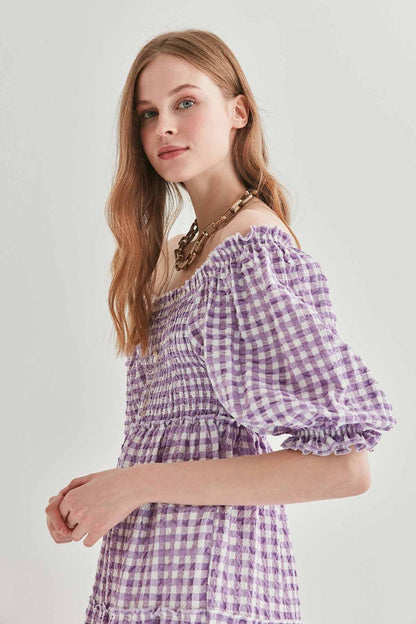 CHECKERED COILED LONG COUNTRY DRESS