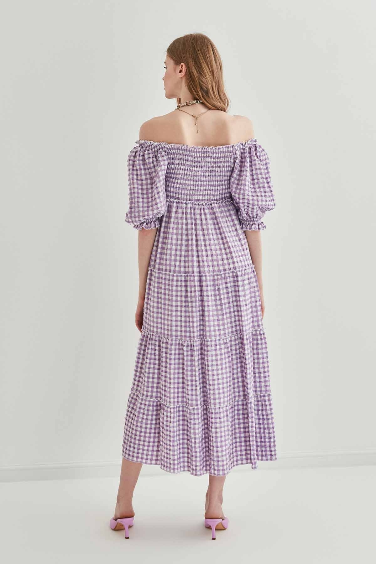 CHECKERED COILED LONG COUNTRY DRESS