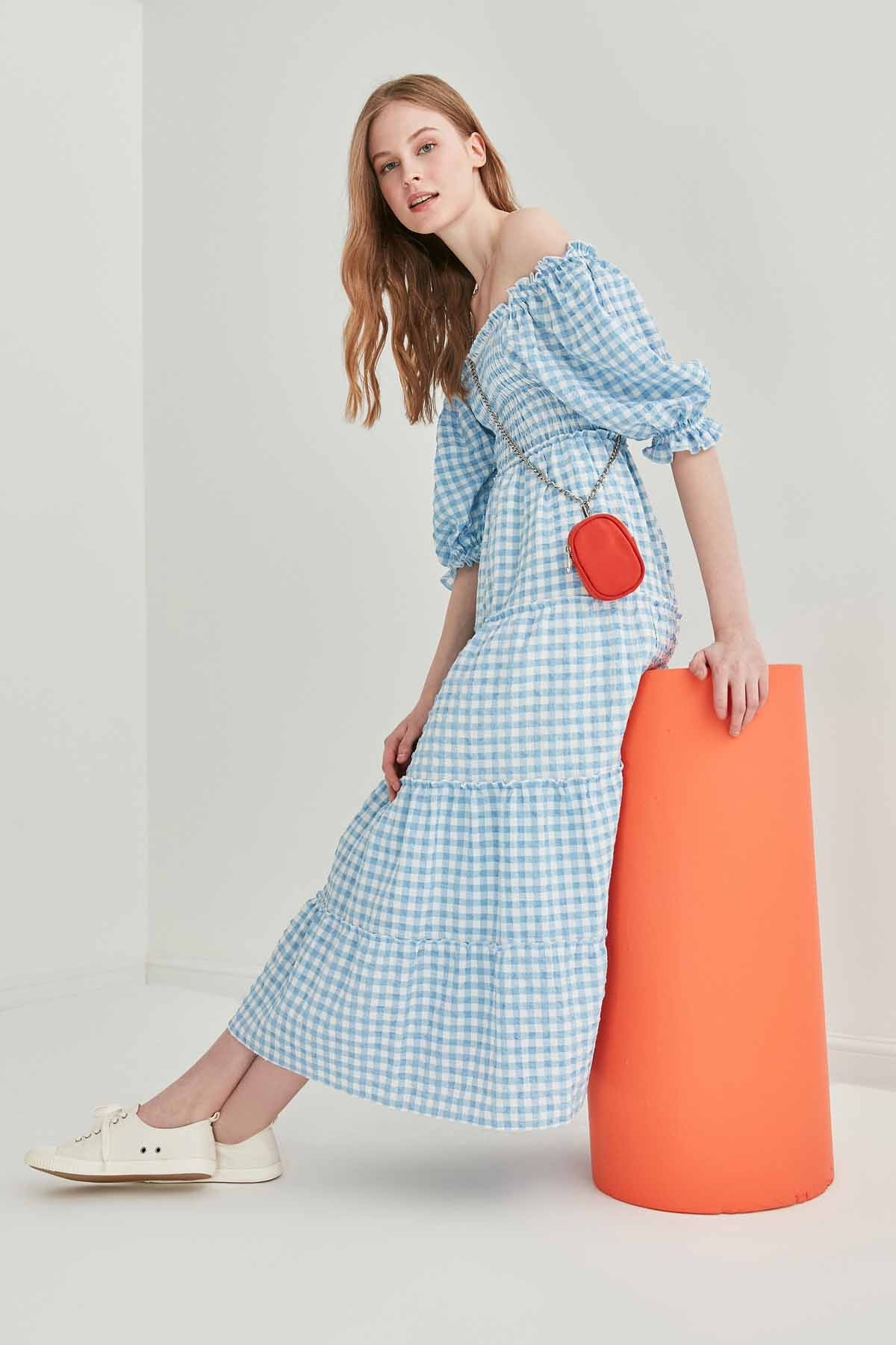 CHECKERED COILED LONG COUNTRY DRESS