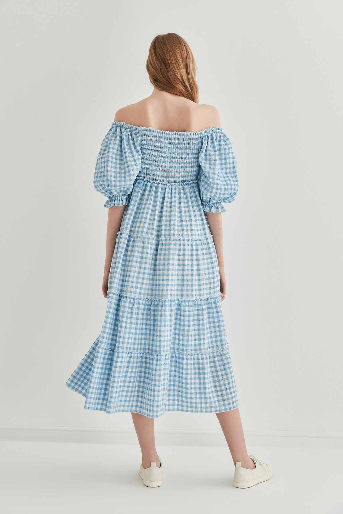 CHECKERED COILED LONG COUNTRY DRESS