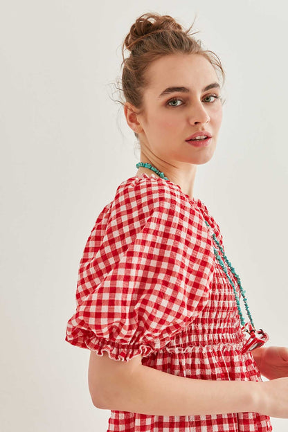CHECKERED COILED LONG COUNTRY DRESS