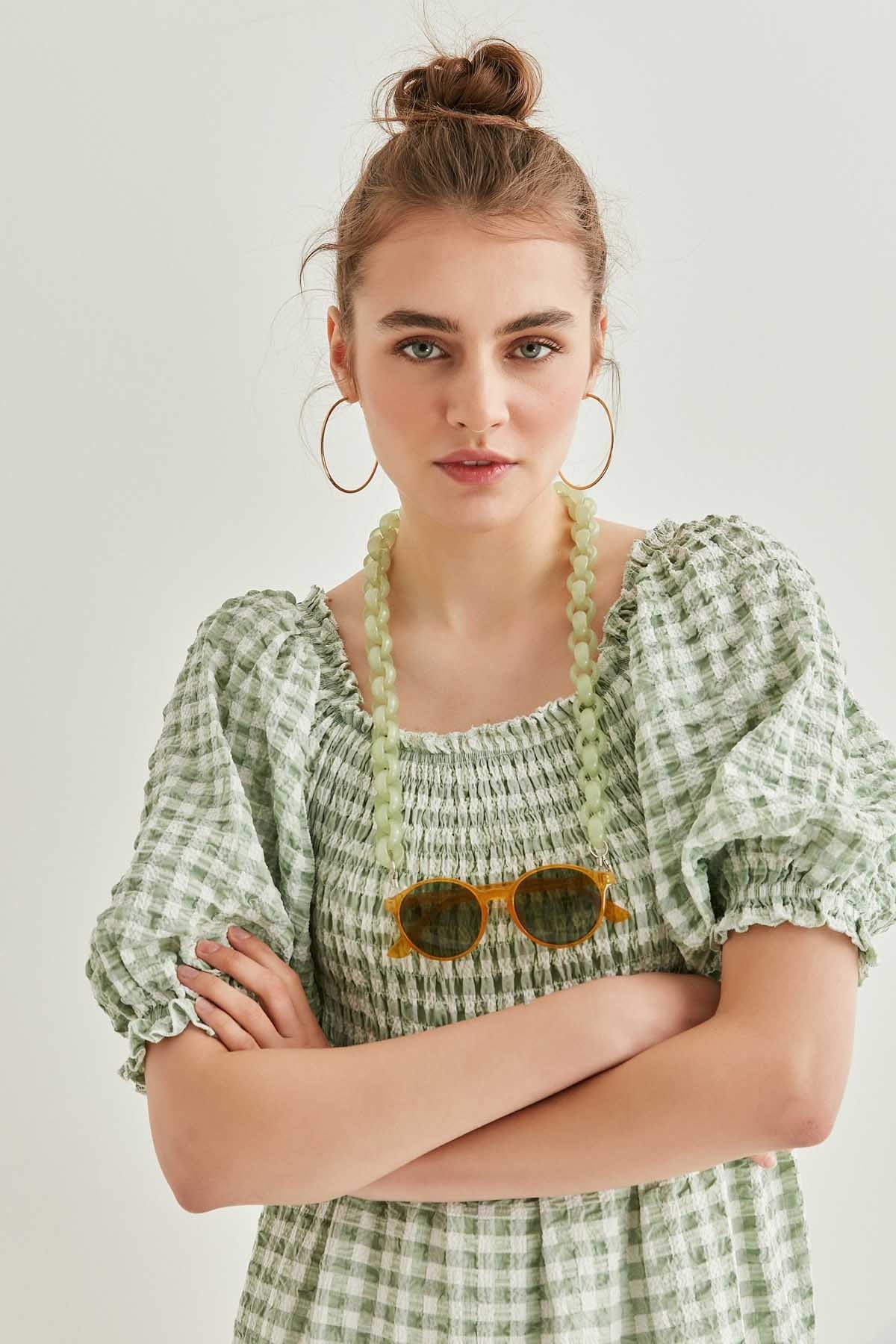 CHECKERED COILED LONG COUNTRY DRESS