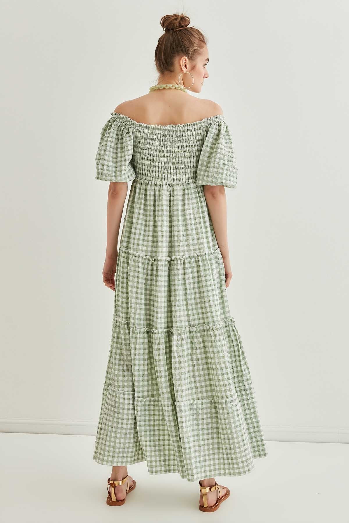 CHECKERED COILED LONG COUNTRY DRESS