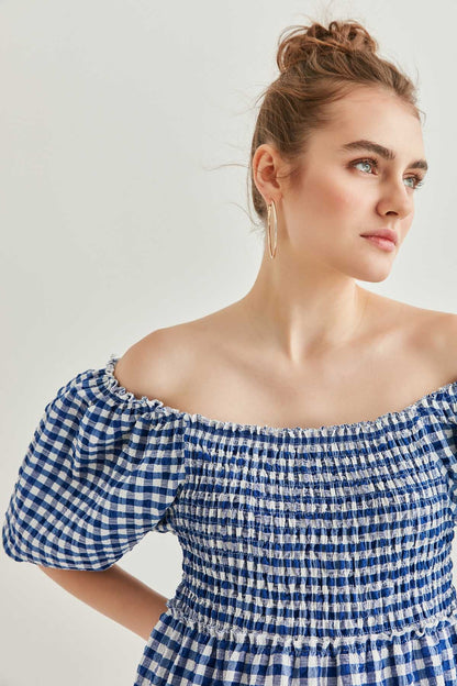 CHECKERED COILED LONG COUNTRY DRESS