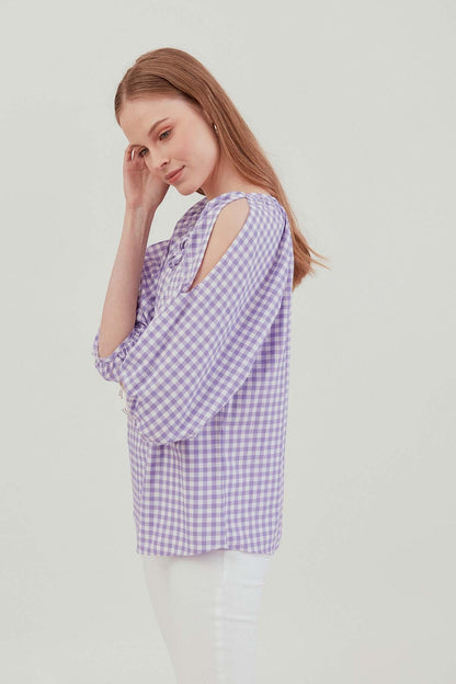 CHECKERED SLIT SHOULDER BLOUSE