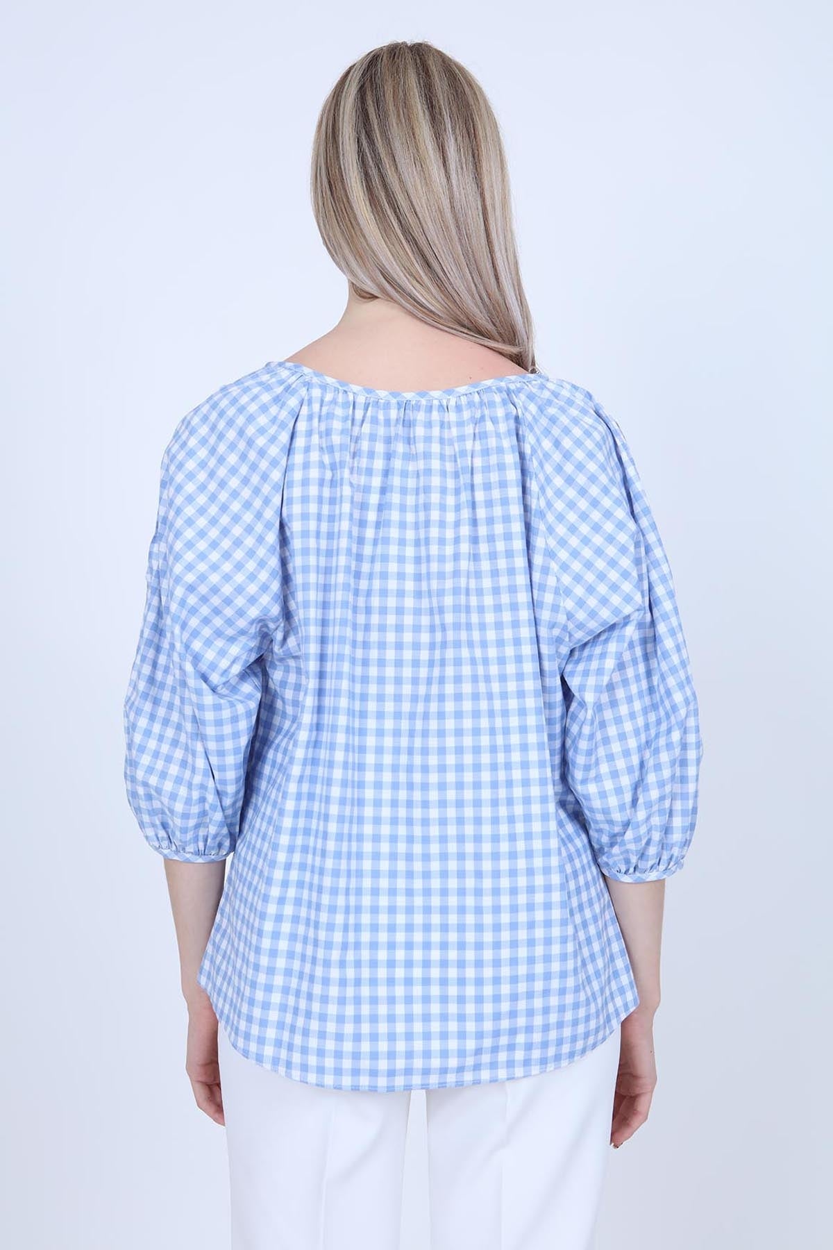CHECKERED SLIT SHOULDER BLOUSE