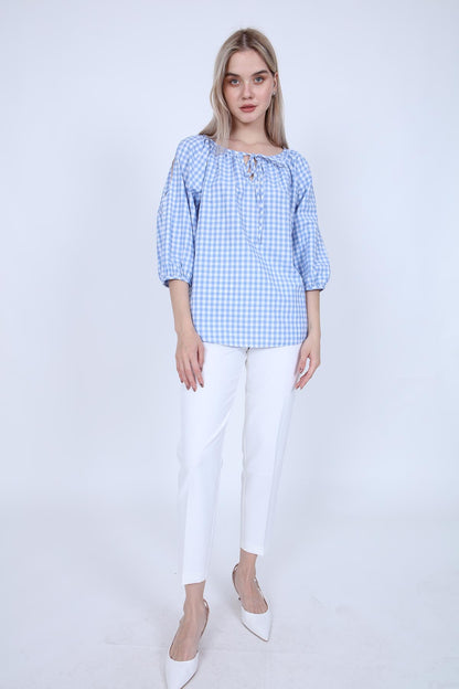 CHECKERED SLIT SHOULDER BLOUSE
