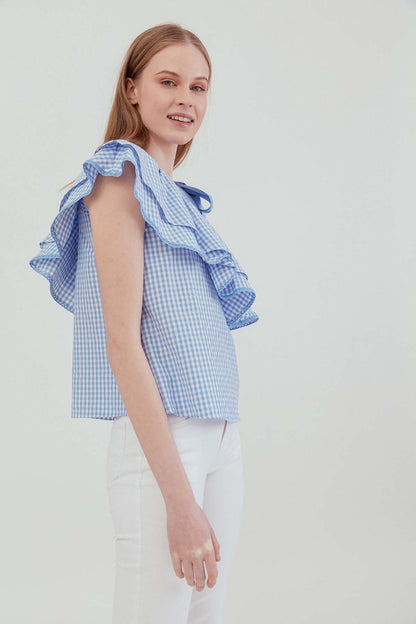 CHECKERED SINGLE SHOULDER BLOUSE