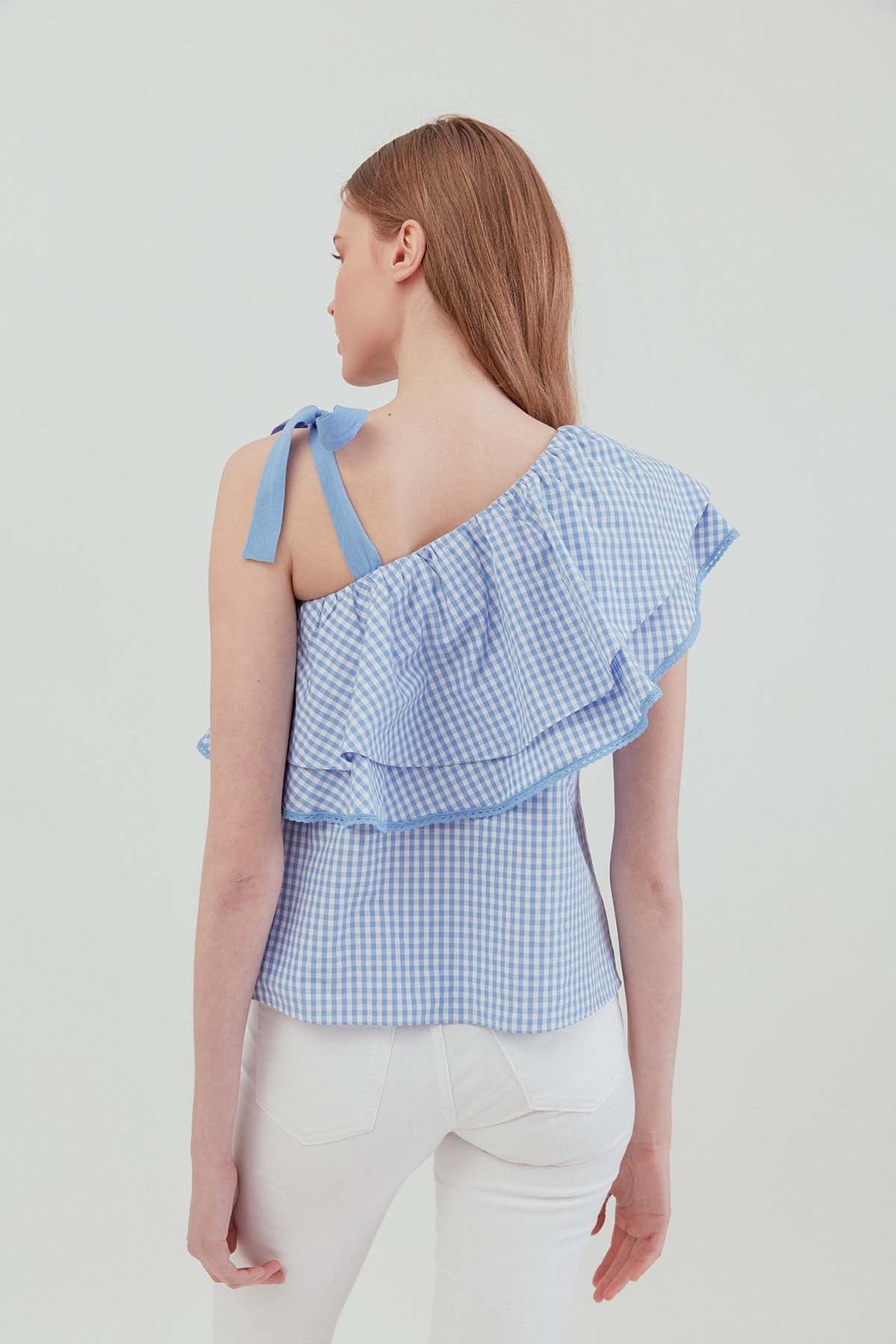 CHECKERED SINGLE SHOULDER BLOUSE