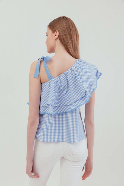 CHECKERED SINGLE SHOULDER BLOUSE