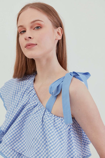 CHECKERED SINGLE SHOULDER BLOUSE