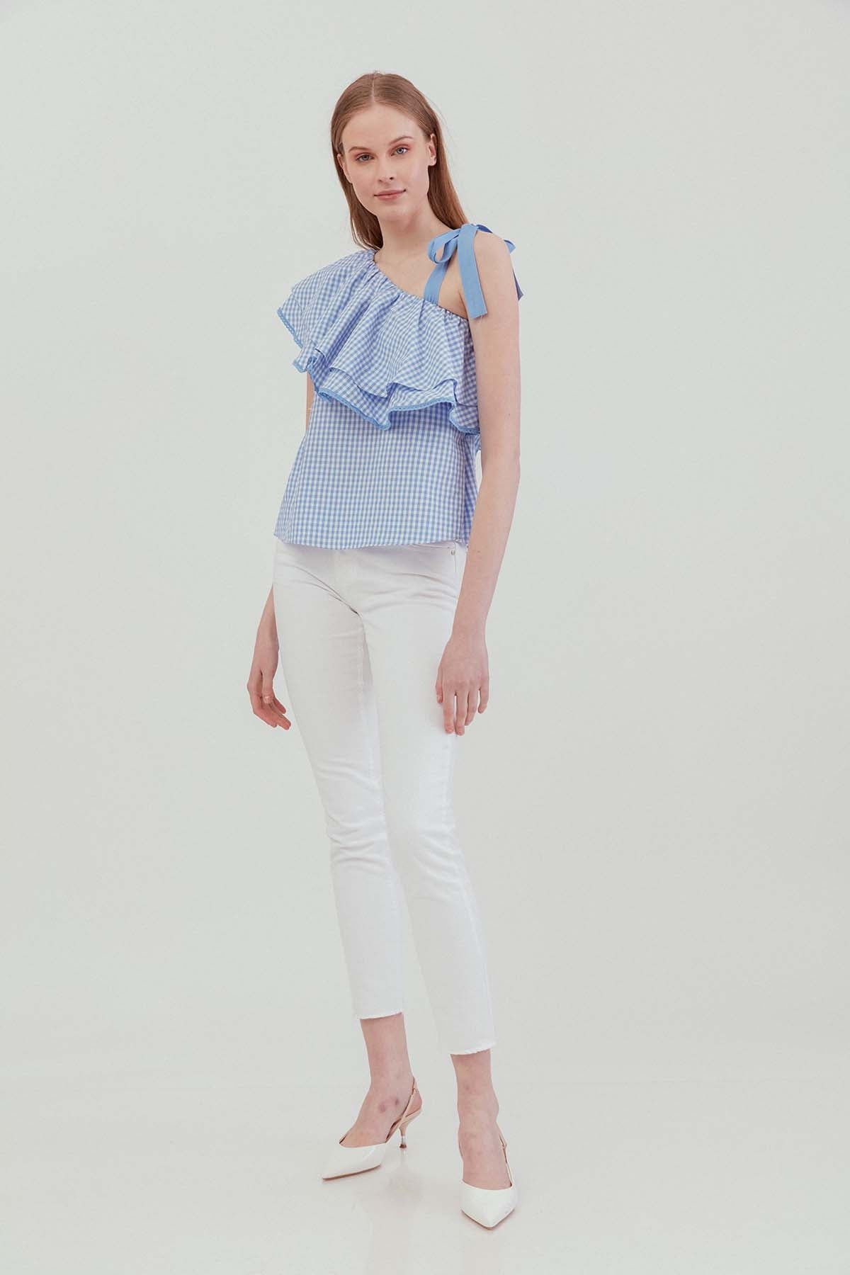 CHECKERED SINGLE SHOULDER BLOUSE