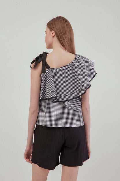 CHECKERED SINGLE SHOULDER BLOUSE