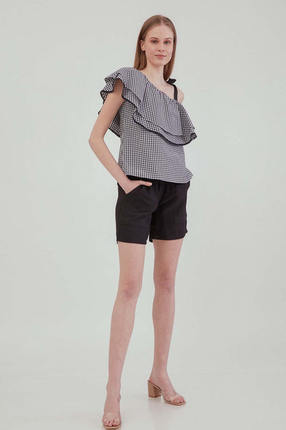 CHECKERED SINGLE SHOULDER BLOUSE