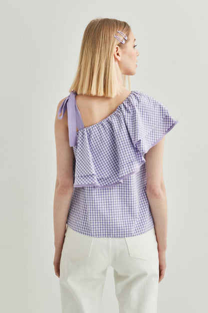 CHECKERED SINGLE SHOULDER BLOUSE