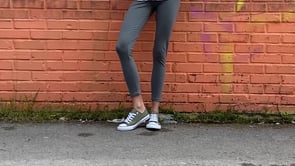 Grey Melange High Waist Wrap-up Slim Fit Skinny Leg Women's Tights - 94011