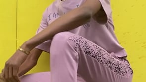 Pink Asymmetric Print O Collar Women's Oversize T-Shirt - 97136