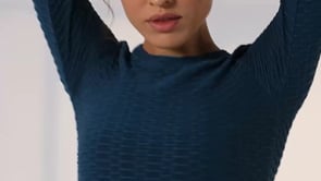 Emerald Self-Patterned O Collar Long Sleeve Women's Crop Top T-Shirt - 97153