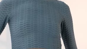 Mint Green Self-Patterned O Collar Long Sleeve Women's Crop Top T-Shirt - 97153