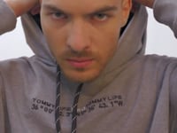 Grey Melange - Black Hooded Kangaroo Pocket Elastic Cuffed Men's Oversize Tracksuit Set - 85117