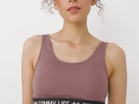 Dried Rose Writing Striped Standard Mold U Collar Women's Sports Bustier - 97113