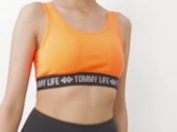 Neon Orange Letter Striped Standard Mold U Collar Women's Sports Bustier - 97113