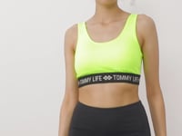 Neon Yellow Letter Striped Standard Mold U Collar Women's Sports Bustier - 97113