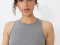 Grey Melange Zero Sleeve Slim Fit O Collar Women's Crop Top Singlet - 97148