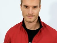 Red - Black Stand-Up Collar Zippered Standard Fit Classic Cuff Men's Tracksuit Set - 85152