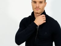 Navy Blue High Neck Zippered Standard Fit Classic Hem Men's Tracksuit Set - 85152