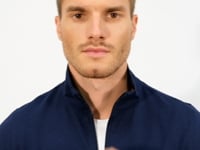 Indigo - Navy Blue High Neck Zippered Standard Fit Classic Cuff Men's Tracksuit Set - 85152