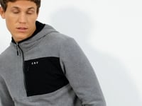 Grey Melange Embroidered Half Zip Hooded Regular Fit Men's Polar Fleece Sweatshirt - 87996