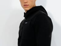 Black Embroidered Half-Zip Hooded Regular Fit Men's Fleece Sweatshirt - 87996