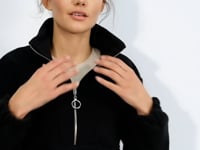 Black Half-Zip Skirt with Gathered Hem Women's Polar Oversize Sweatshirt - 97171