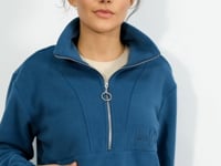 Emerald Half Zipper Skirt with Gathered Hem Women's Polar Oversize Sweatshirt - 97171