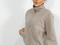 Dark Beige Half-Zip Skirt with Gathered Hem Women's Polar Oversize Sweatshirt - 97171