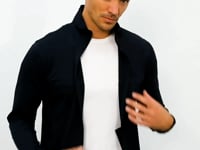 Navy Blue High Neck Zippered Standard Fit Cuffed Men's Tracksuit Set - 85160