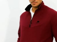 Purple Half-Zip Stand Collar Elastic Cuff Fleece Men's Tracksuit Set - 85159