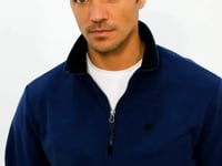 Indigo Half Zipper Stand Collar Elastic Cuff Polar Men's Tracksuit Set - 85159