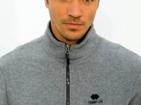 Grey Melange Half Zipper High Collar Elastic Cuff Polar Men's Tracksuit Set - 85159