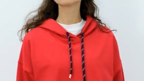 Red Long Sleeve Comfort Fit Hooded Women's Sweatshirt - 97115