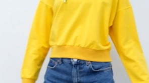 Yellow Long Sleeve Comfort Fit Hooded Women's Sweatshirt - 97115
