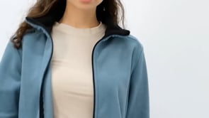 Mint Green Stand Collar Zippered Comfort Fit Women's Fleece Sweatshirt - 97173