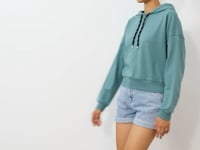 Mint Green Long Sleeve Comfort Fit Hooded Women's Sweatshirt - 97115