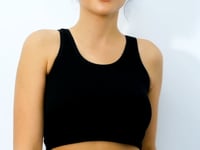 Black Basic Zero Sleeve Narrow Fit U Collar Women's Crop Top Singlet - 97162