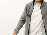 Grey Melange - Black Pattern Printed Standard Fit Cuffed Men's Tracksuit Set - 85151