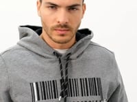 Grey Melange Embroidered Kangaroo Pocket Standard Fit Hooded Men's Sweatshirt - 87839