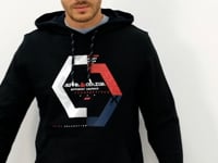 Navy Blue Geometric Print Standard Fit Men's Hooded Sweatshirt - 87870