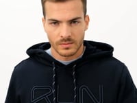 Navy Blue Embroidered Standard Fit Men's Hooded Sweatshirt - 87887